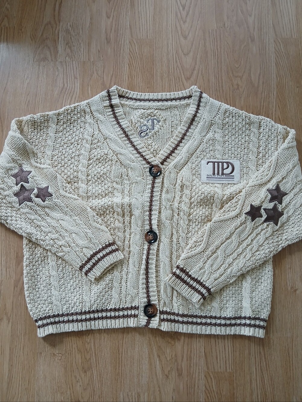 Taylor Swift Ttpd Cream Cable Knit Patch Cardigan Tortured Poets Society Xs/s